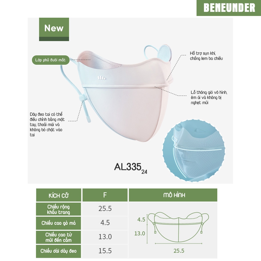 KHẨU TRANG CHỐNG NẮNG CAO CẤP KHÁNG UV UPF50+ BENEUNDER SS2024