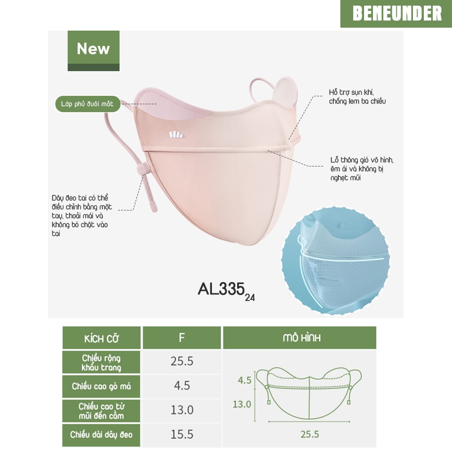 KHẨU TRANG CHỐNG NẮNG CAO CẤP KHÁNG UV UPF50+ BENEUNDER SS2024