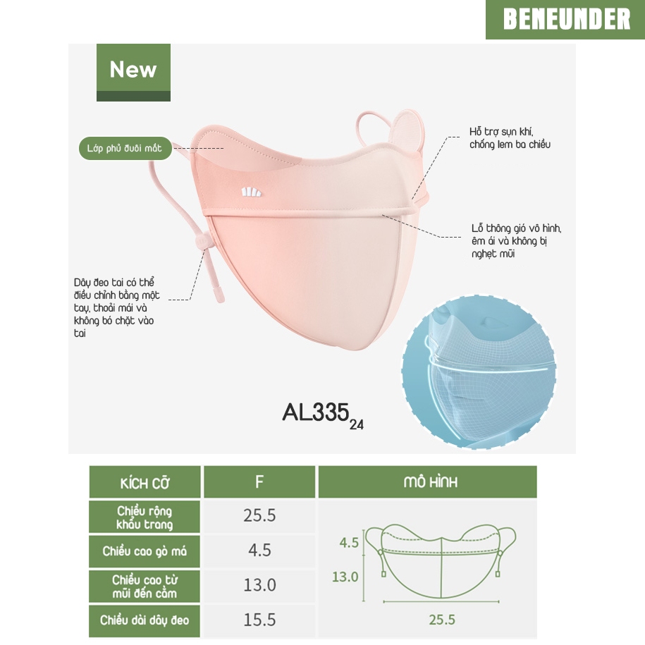 KHẨU TRANG CHỐNG NẮNG CAO CẤP KHÁNG UV UPF50+ BENEUNDER SS2024