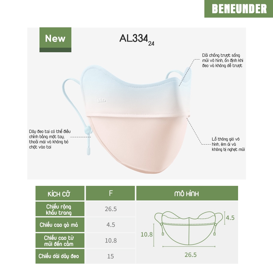 KHẨU TRANG CHỐNG NẮNG CAO CẤP KHÁNG UV UPF50+ BENEUNDER SS2024