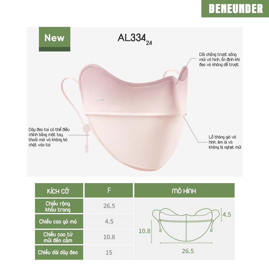 KHẨU TRANG CHỐNG NẮNG CAO CẤP KHÁNG UV UPF50+ BENEUNDER SS2024