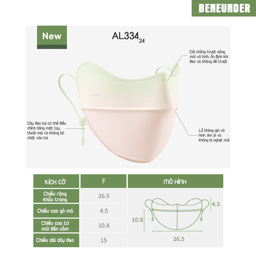 KHẨU TRANG CHỐNG NẮNG CAO CẤP KHÁNG UV UPF50+ BENEUNDER SS2024
