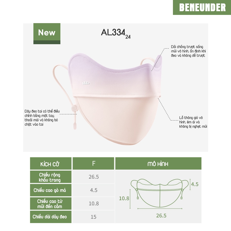 KHẨU TRANG CHỐNG NẮNG CAO CẤP KHÁNG UV UPF50+ BENEUNDER SS2024