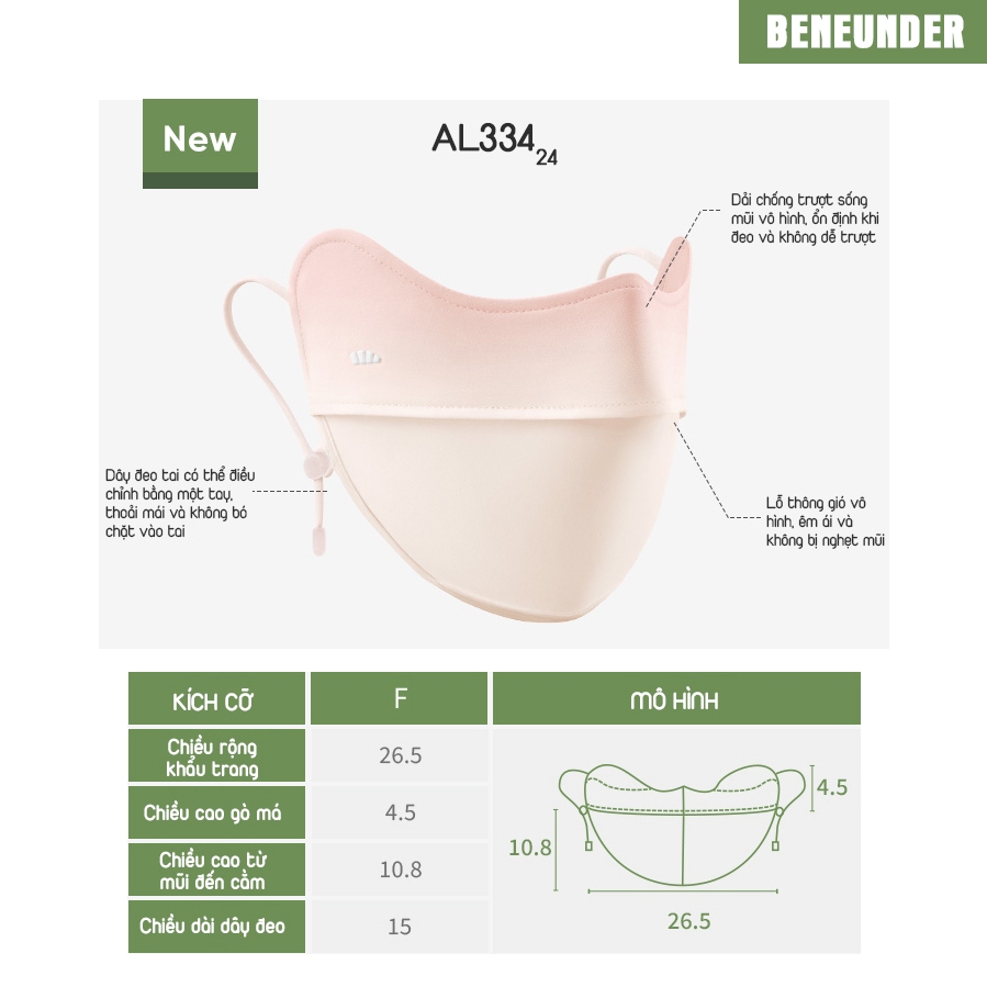 KHẨU TRANG CHỐNG NẮNG CAO CẤP KHÁNG UV UPF50+ BENEUNDER SS2024
