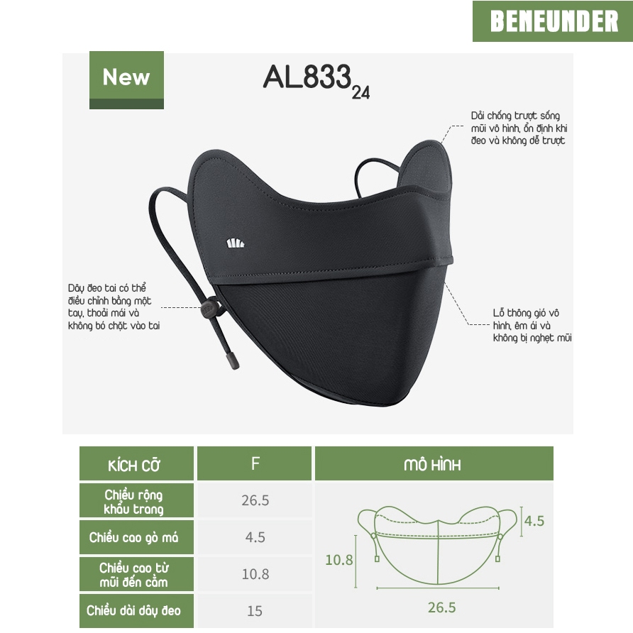KHẨU TRANG CHỐNG NẮNG CAO CẤP KHÁNG UV UPF50+ BENEUNDER SS2024
