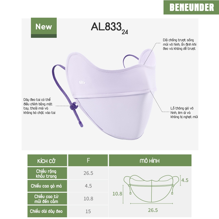 KHẨU TRANG CHỐNG NẮNG CAO CẤP KHÁNG UV UPF50+ BENEUNDER SS2024