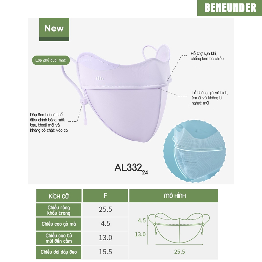 KHẨU TRANG CHỐNG NẮNG CAO CẤP KHÁNG UV UPF50+ BENEUNDER SS2024