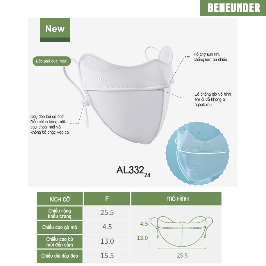 KHẨU TRANG CHỐNG NẮNG CAO CẤP KHÁNG UV UPF50+ BENEUNDER SS2024