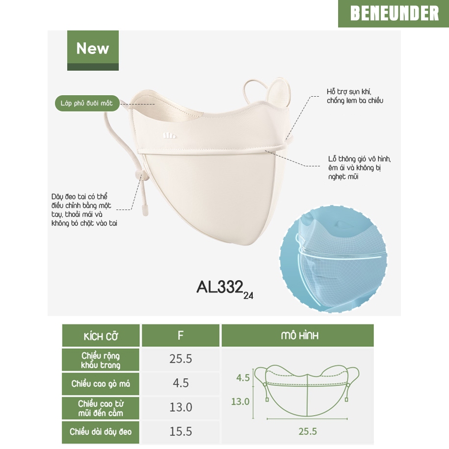 KHẨU TRANG CHỐNG NẮNG CAO CẤP KHÁNG UV UPF50+ BENEUNDER SS2024