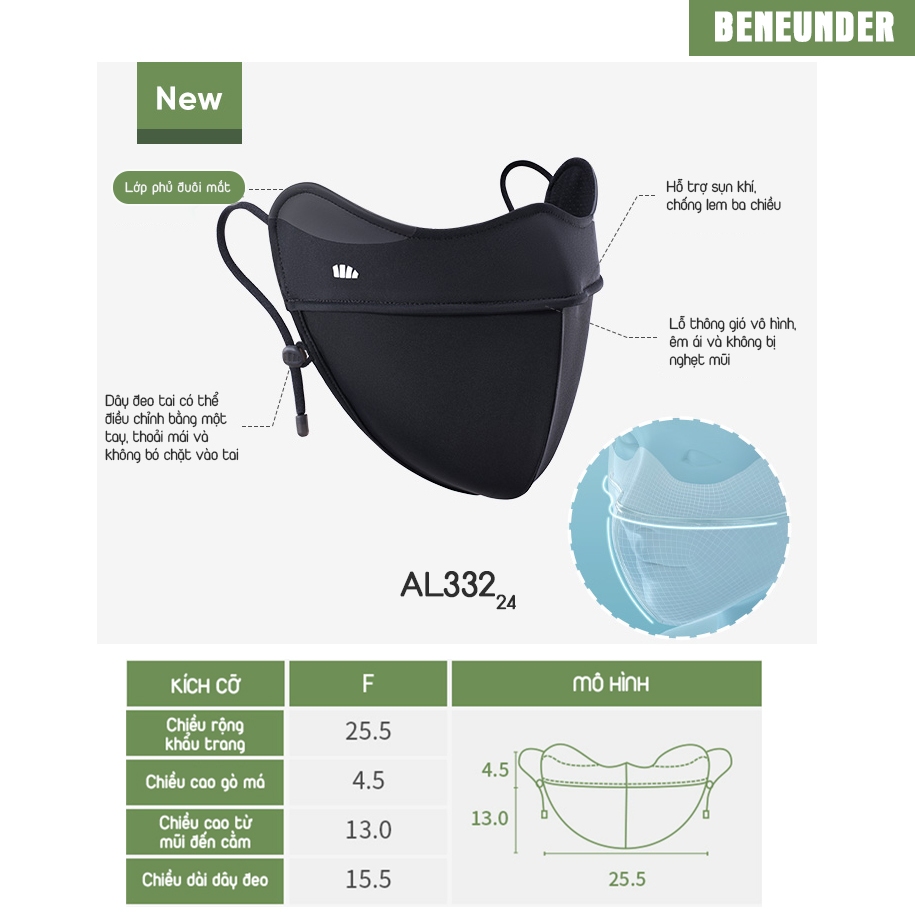 KHẨU TRANG CHỐNG NẮNG CAO CẤP KHÁNG UV UPF50+ BENEUNDER SS2024