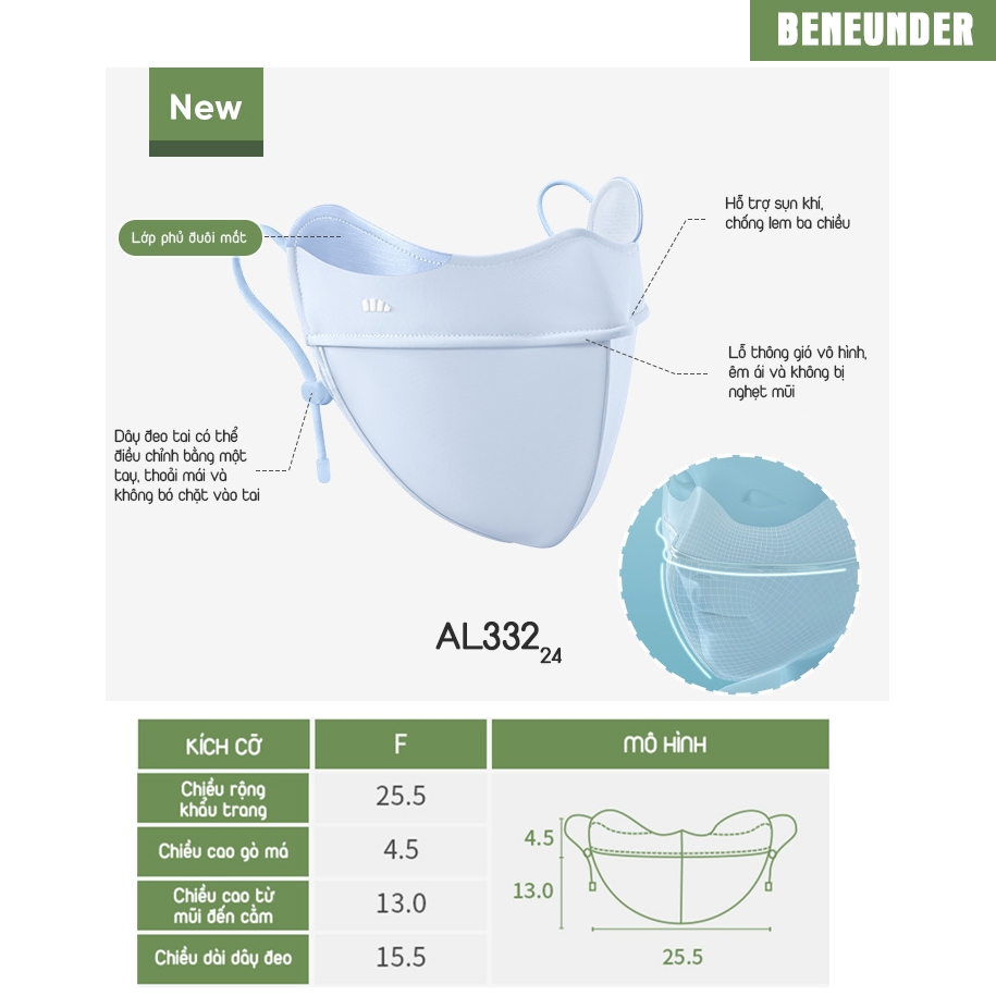 KHẨU TRANG CHỐNG NẮNG CAO CẤP KHÁNG UV UPF50+ BENEUNDER SS2024
