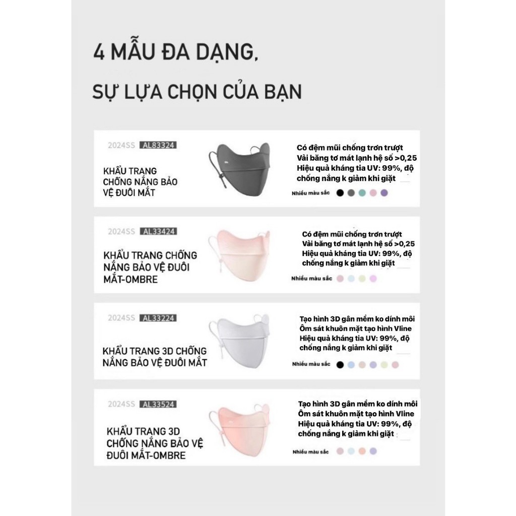 KHẨU TRANG CHỐNG NẮNG CAO CẤP KHÁNG UV UPF50+ BENEUNDER SS2024
