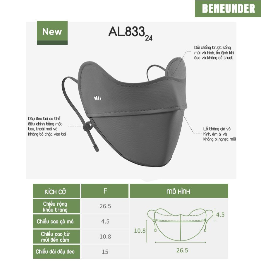KHẨU TRANG CHỐNG NẮNG CAO CẤP KHÁNG UV UPF50+ BENEUNDER SS2024