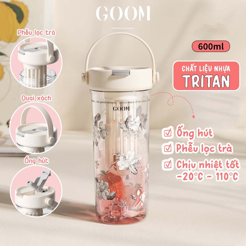 CỐC GIỮ NHIỆT CAO CẤP GOOM 600ML LÕI INOX316L KÈM ỐNG LỌC TRÀ