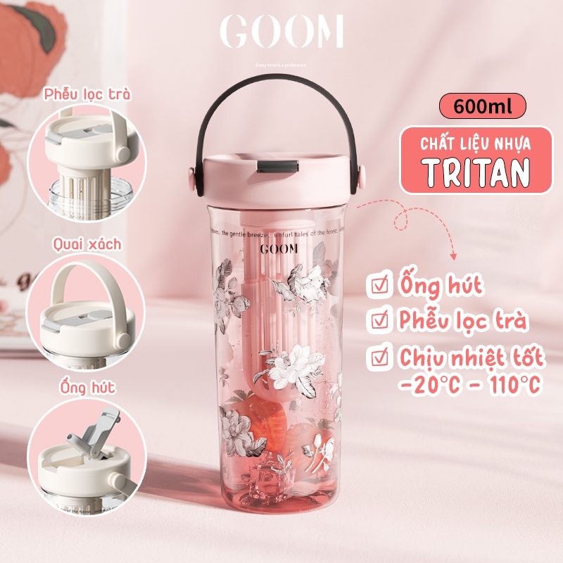 CỐC GIỮ NHIỆT CAO CẤP GOOM 600ML LÕI INOX316L KÈM ỐNG LỌC TRÀ