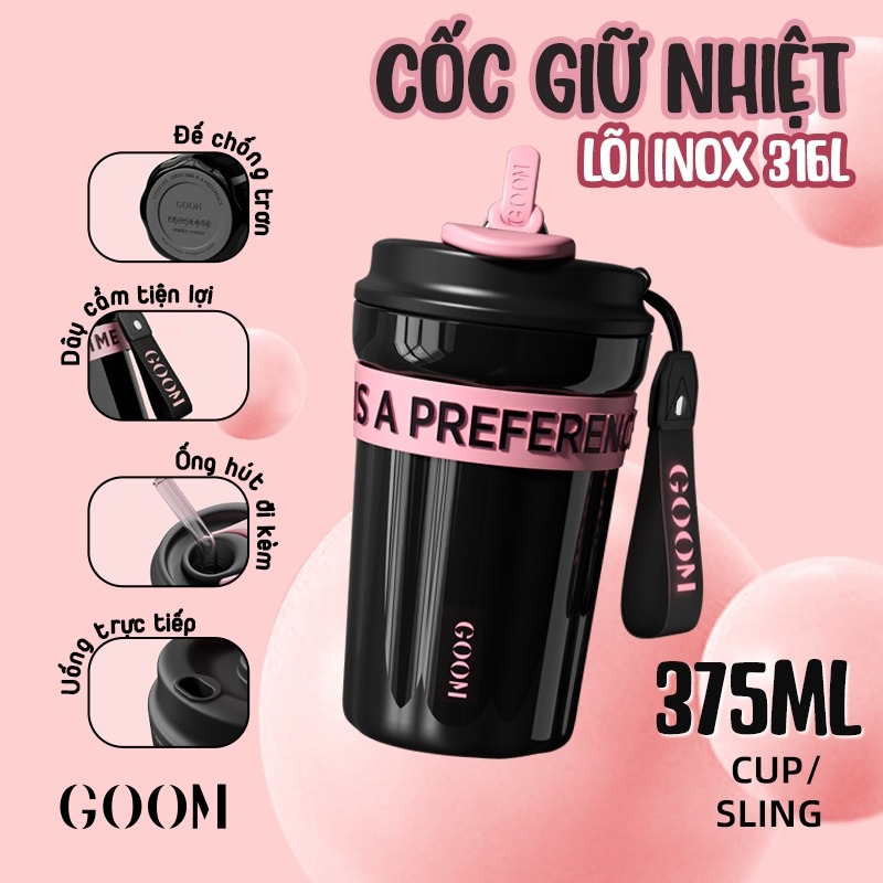 CỐC GIỮ NHIỆT CAO CẤP GOOM 600ML LÕI INOX316L KÈM ỐNG LỌC TRÀ