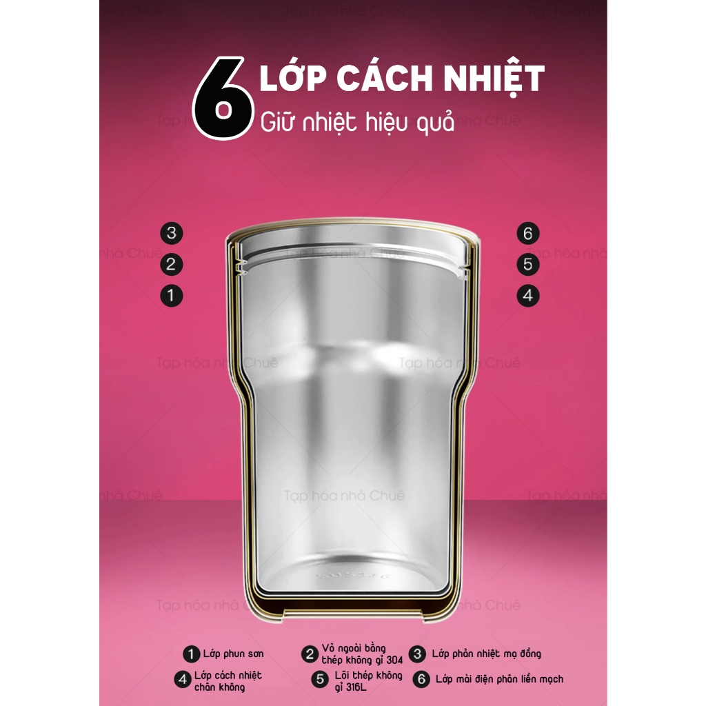 CỐC GIỮ NHIỆT KÈM ỐNG HÚT THÉP KHÔNG GỈ 316L CAO CẤP GOOM