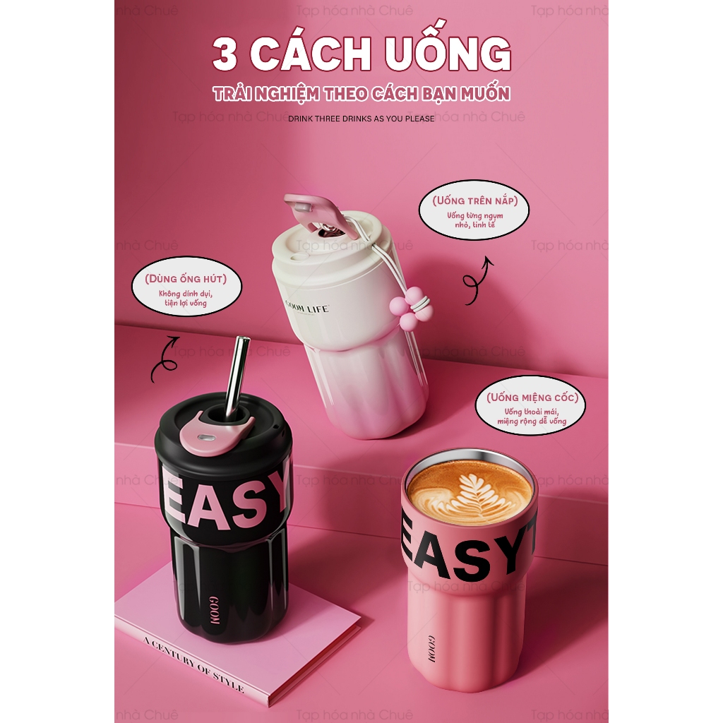 CỐC GIỮ NHIỆT KÈM ỐNG HÚT THÉP KHÔNG GỈ 316L CAO CẤP GOOM