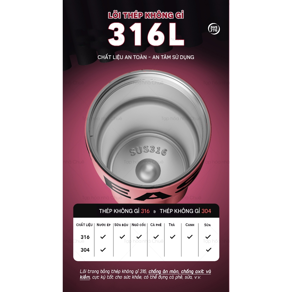 CỐC GIỮ NHIỆT KÈM ỐNG HÚT THÉP KHÔNG GỈ 316L CAO CẤP GOOM