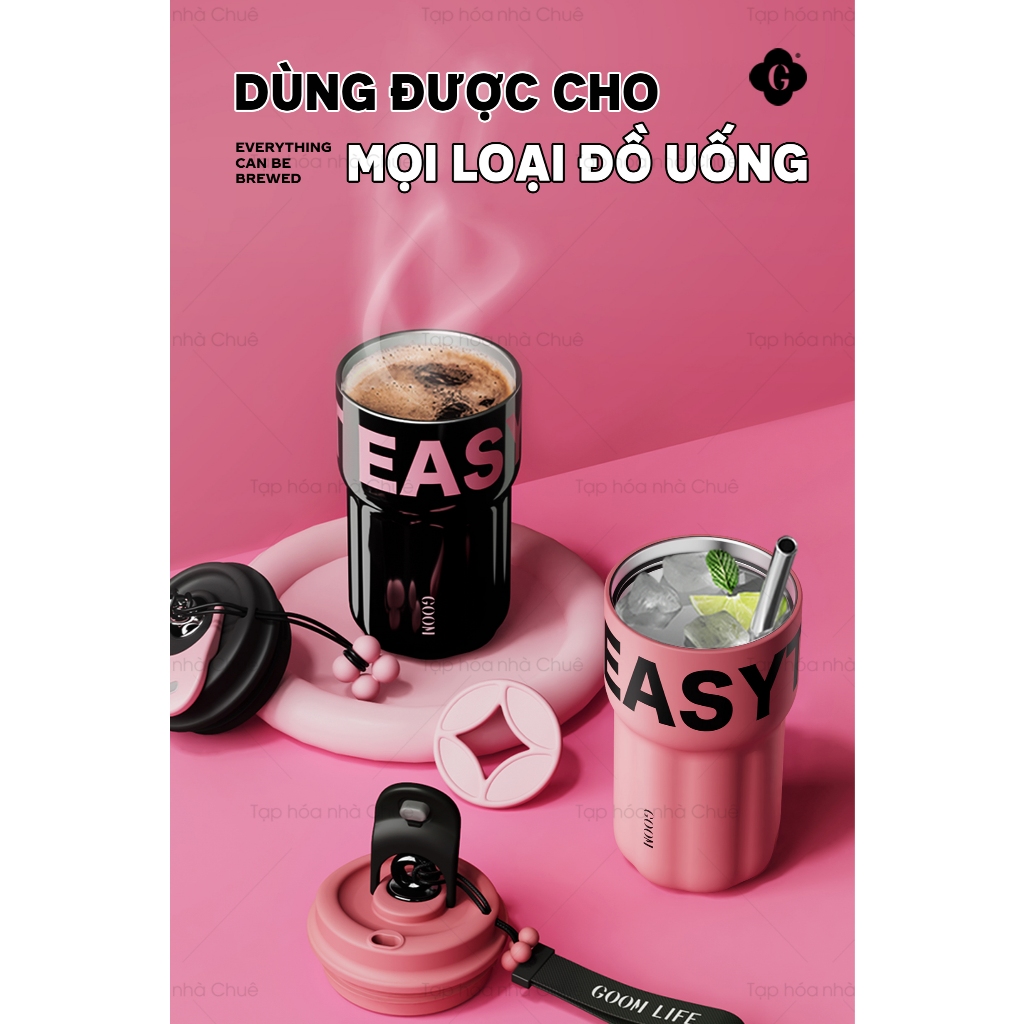 CỐC GIỮ NHIỆT KÈM ỐNG HÚT THÉP KHÔNG GỈ 316L CAO CẤP GOOM