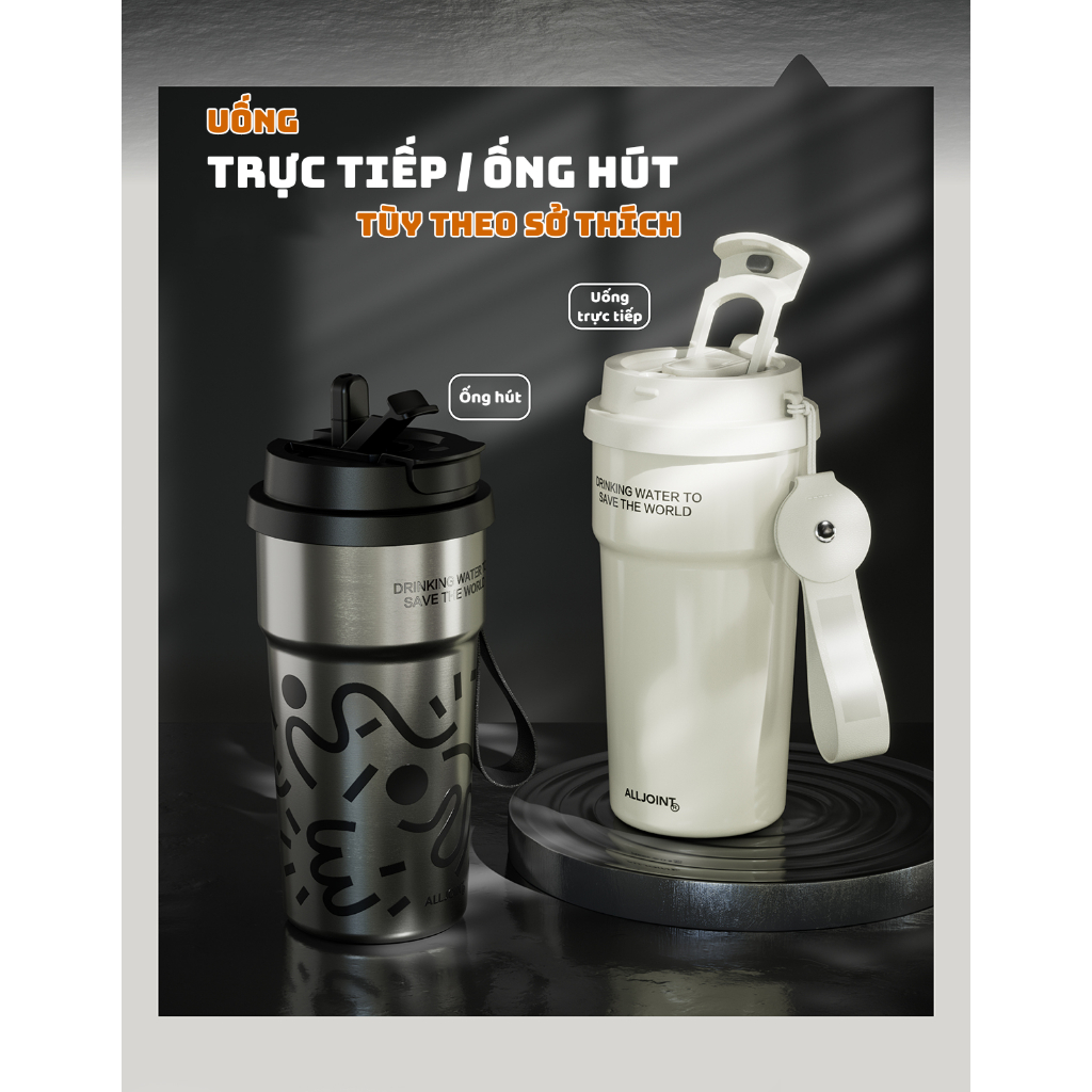 CỐC GIỮ NHIỆT LÕI TRÁNG SỨ CAO CẤP CÓ QUAI XÁCH ALLJOINT 500ML