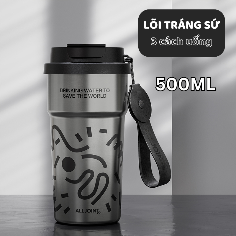 CỐC GIỮ NHIỆT LÕI TRÁNG SỨ CAO CẤP CÓ QUAI XÁCH ALLJOINT 500ML