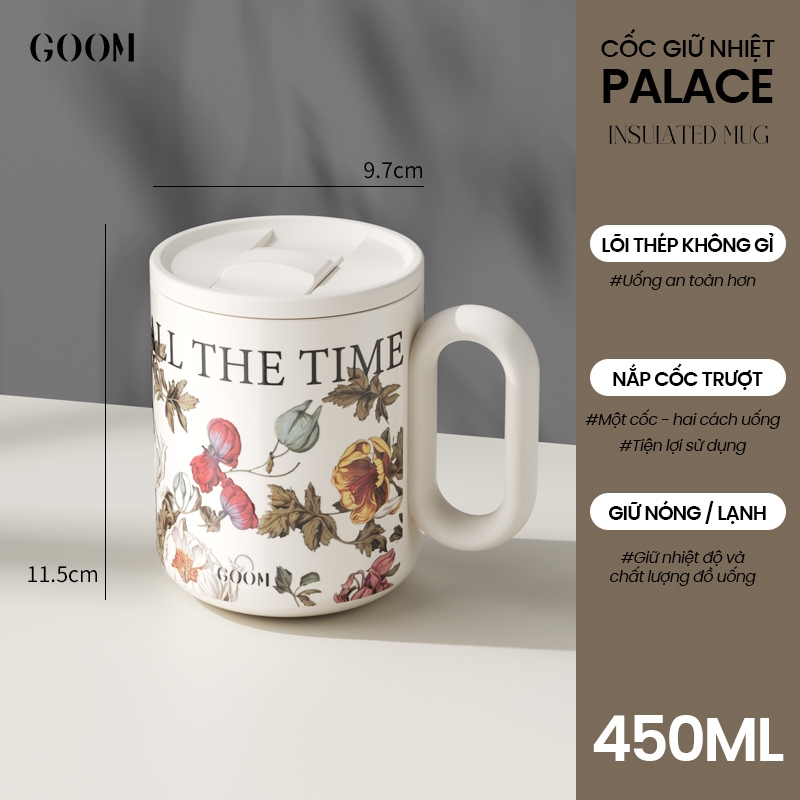 CỐC GIỮ NHIỆT CÓ QUAI CẦM TÍCH HỢP ỐNG LỌC TRÀ LÕI THÉP KHÔNG GỈ 316L CAO CẤP GOOM