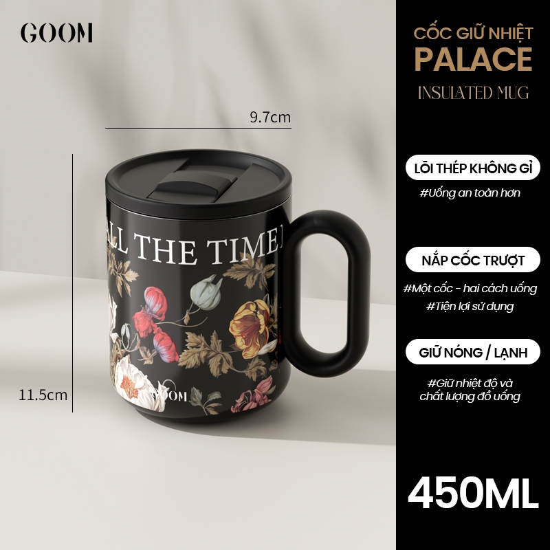 CỐC GIỮ NHIỆT CÓ QUAI CẦM TÍCH HỢP ỐNG LỌC TRÀ LÕI THÉP KHÔNG GỈ 316L CAO CẤP GOOM