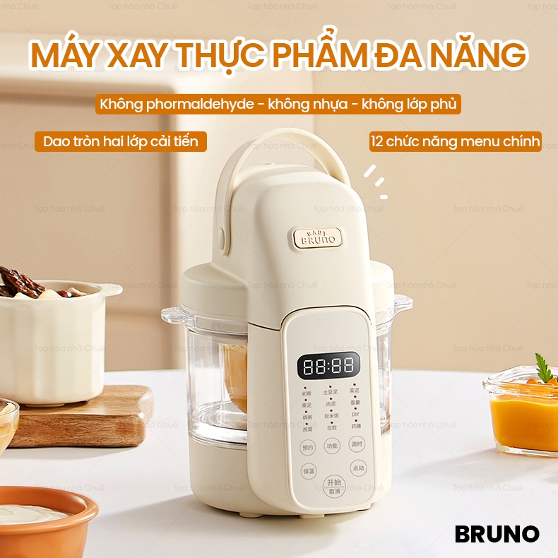MÁY XAY NẤU ĐỒ ĂN DẶM ĐA NĂNG KÈM HŨ CHƯNG SỨ CAO CẤP BRUNO