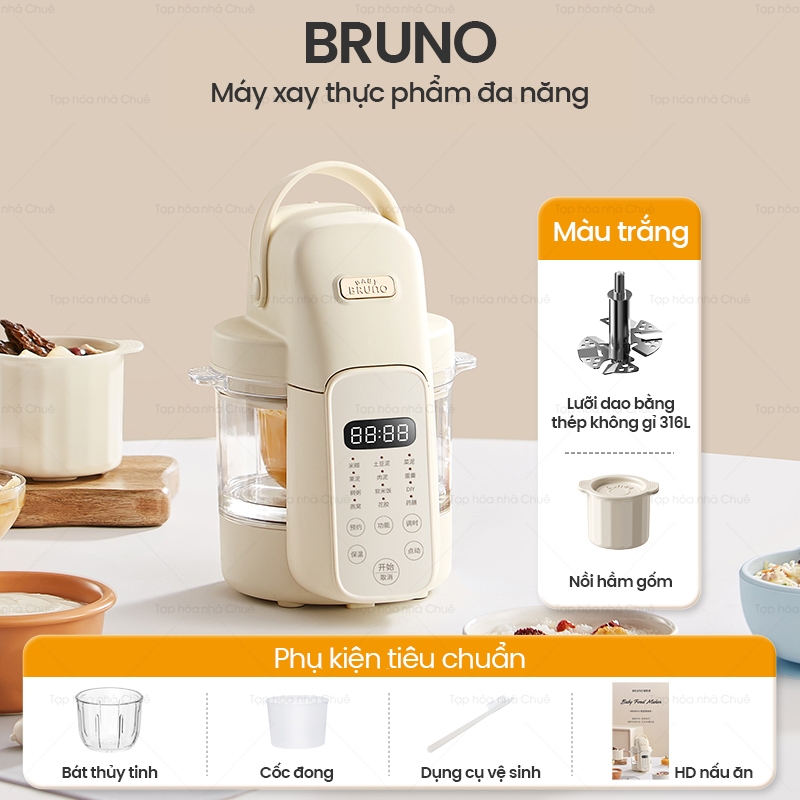 MÁY XAY NẤU ĐỒ ĂN DẶM ĐA NĂNG KÈM HŨ CHƯNG SỨ CAO CẤP BRUNO