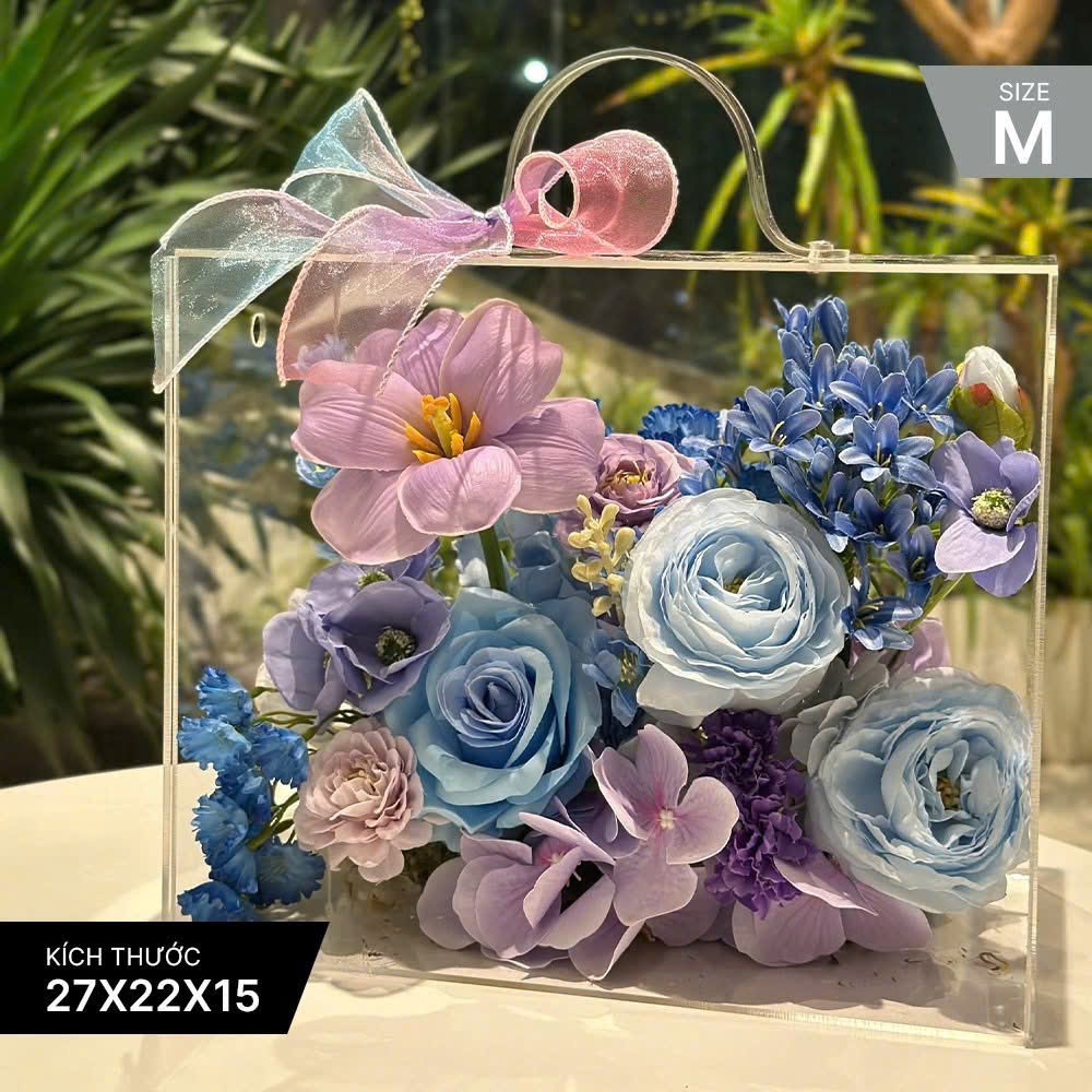 [QUÀ TẶNG] Hộp hoa lụa trong suốt nghệ thuật quà tặng thiết kế thủ công cao cấp