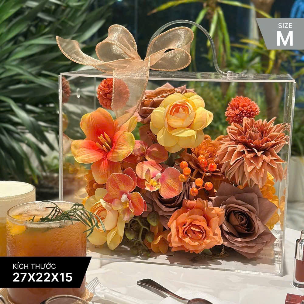 [QUÀ TẶNG] Hộp hoa lụa trong suốt nghệ thuật quà tặng thiết kế thủ công cao cấp