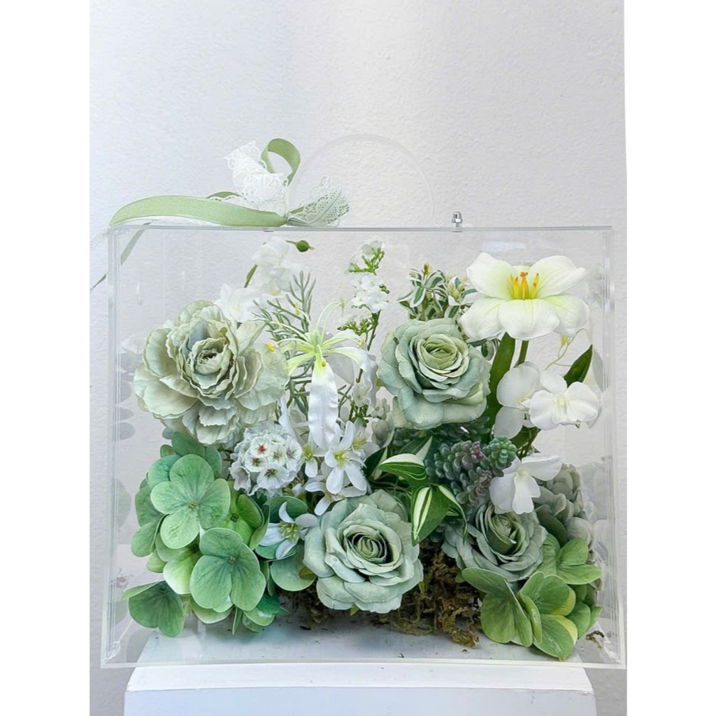 [QUÀ TẶNG] Hộp hoa lụa trong suốt nghệ thuật quà tặng thiết kế thủ công cao cấp