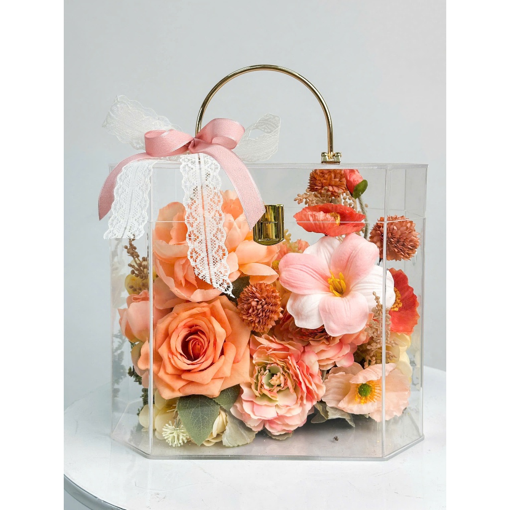 [QUÀ TẶNG] Hộp hoa lụa trong suốt nghệ thuật quà tặng thiết kế thủ công cao cấp