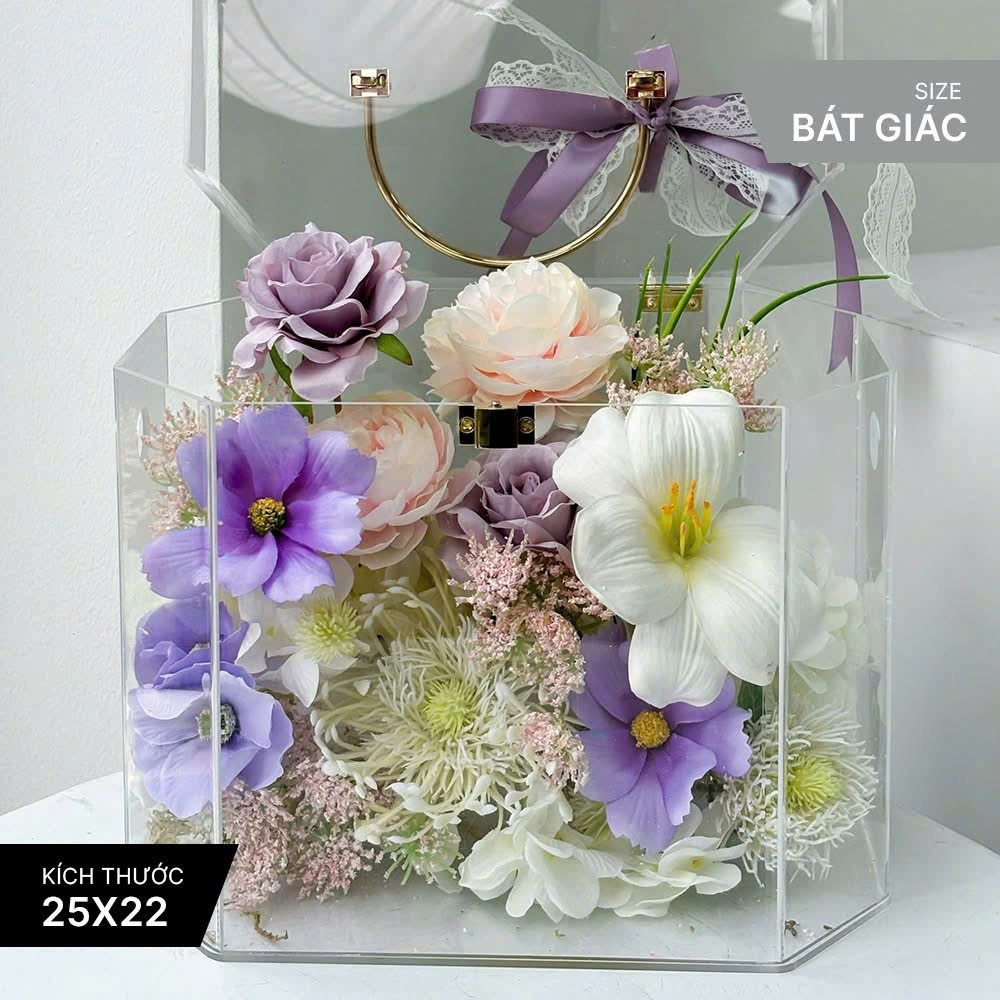 [QUÀ TẶNG] Hộp hoa lụa trong suốt nghệ thuật quà tặng thiết kế thủ công cao cấp