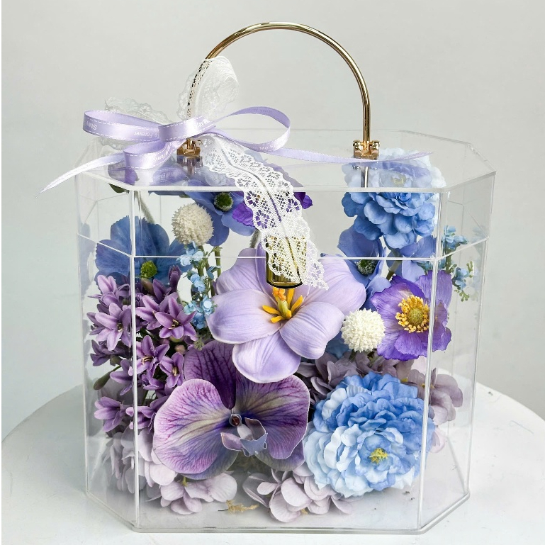 [QUÀ TẶNG] Hộp hoa lụa trong suốt nghệ thuật quà tặng thiết kế thủ công cao cấp