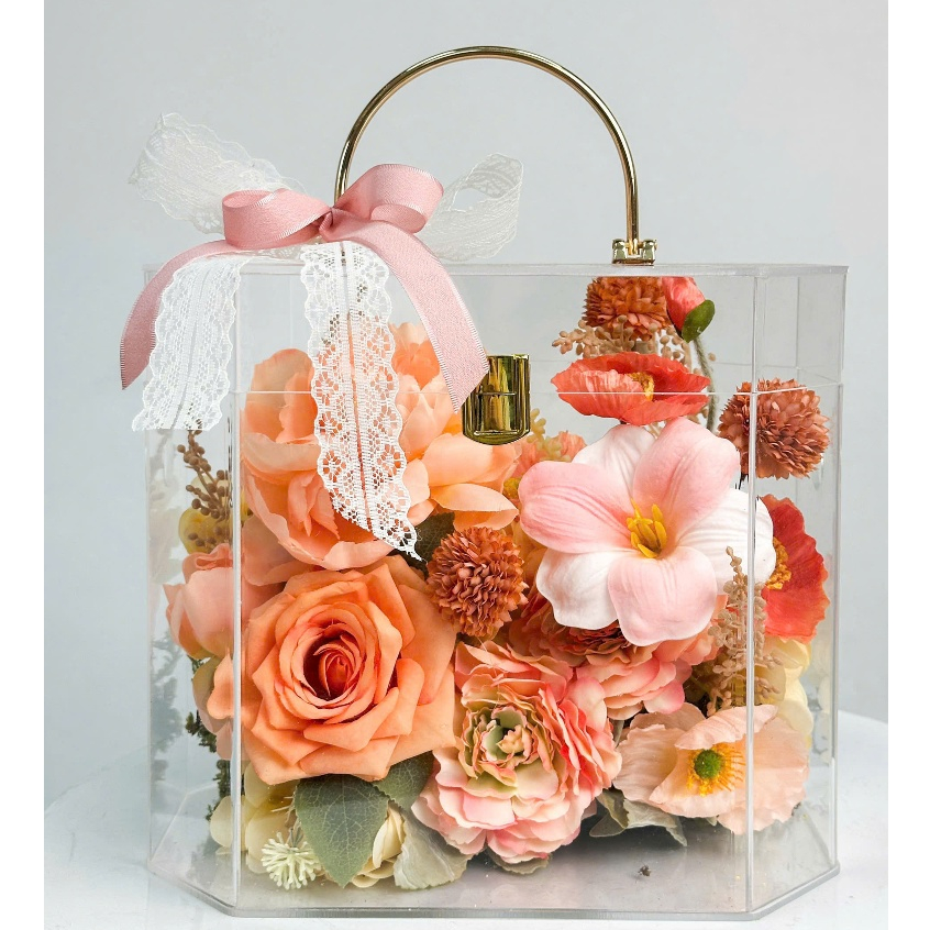 [QUÀ TẶNG] Hộp hoa lụa trong suốt nghệ thuật quà tặng thiết kế thủ công cao cấp