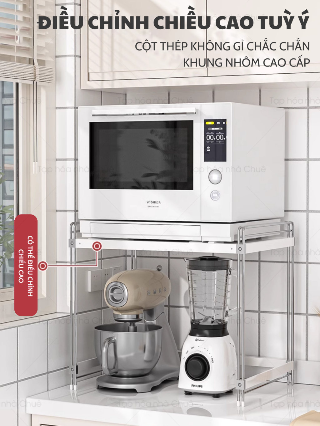 [iKEDE] KỆ BẾP ĐA NĂNG ĐỂ BÀN KHUNG THÉP KHÔNG GỈ NGUYÊN KHỐI CHẮC CHẮN ĐIỀU CHỈNH ĐƯỢC NGĂN LINH HOẠT