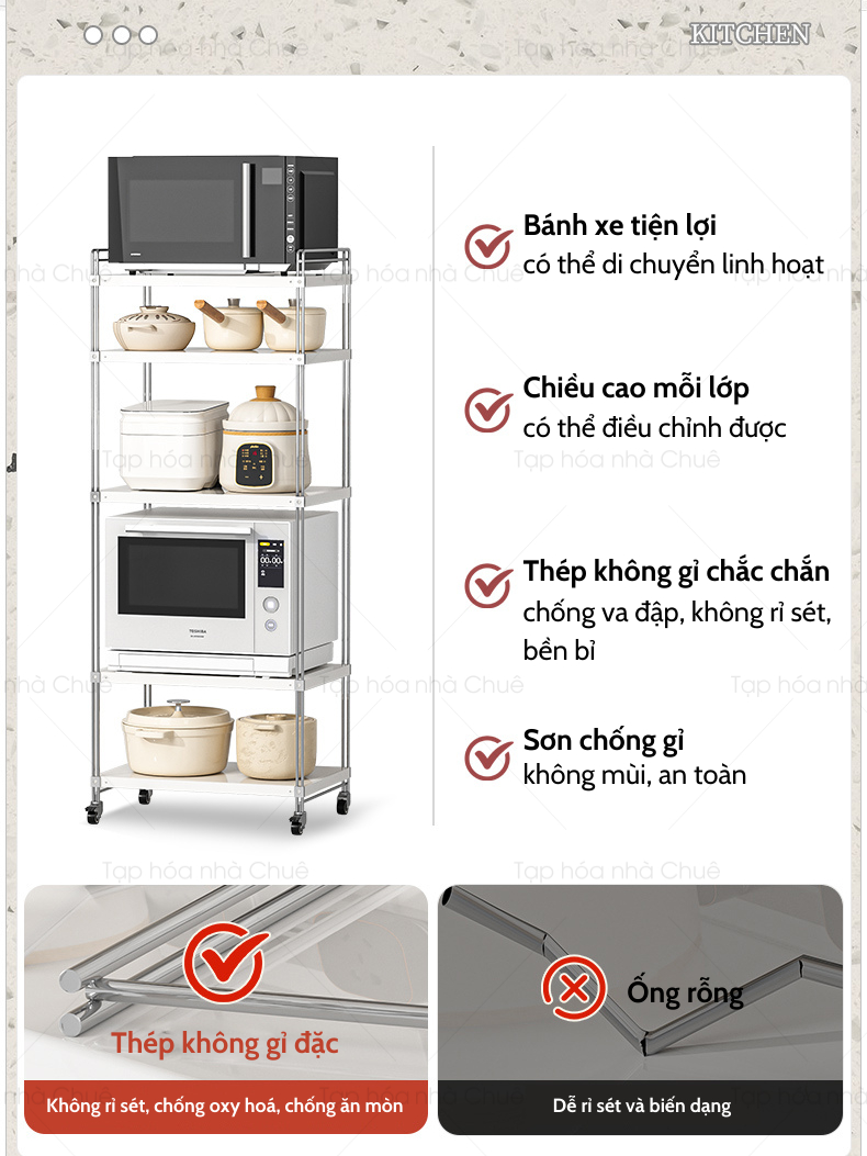 [iKEDE] KỆ BẾP INOX CAO CẤP KỆ CAO TẦNG CÓ BÁNH XE NÂNG HẠ TÙY Ý LINH HOẠT CÁC NGĂN CHIA TIỆN LỢI