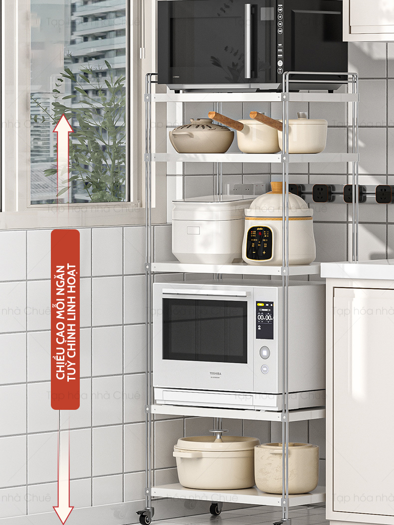 [iKEDE] KỆ BẾP INOX CAO CẤP KỆ CAO TẦNG CÓ BÁNH XE NÂNG HẠ TÙY Ý LINH HOẠT CÁC NGĂN CHIA TIỆN LỢI