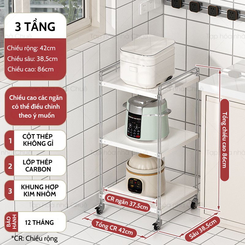 [iKEDE] KỆ BẾP INOX CAO CẤP KỆ CAO TẦNG CÓ BÁNH XE NÂNG HẠ TÙY Ý LINH HOẠT CÁC NGĂN CHIA TIỆN LỢI