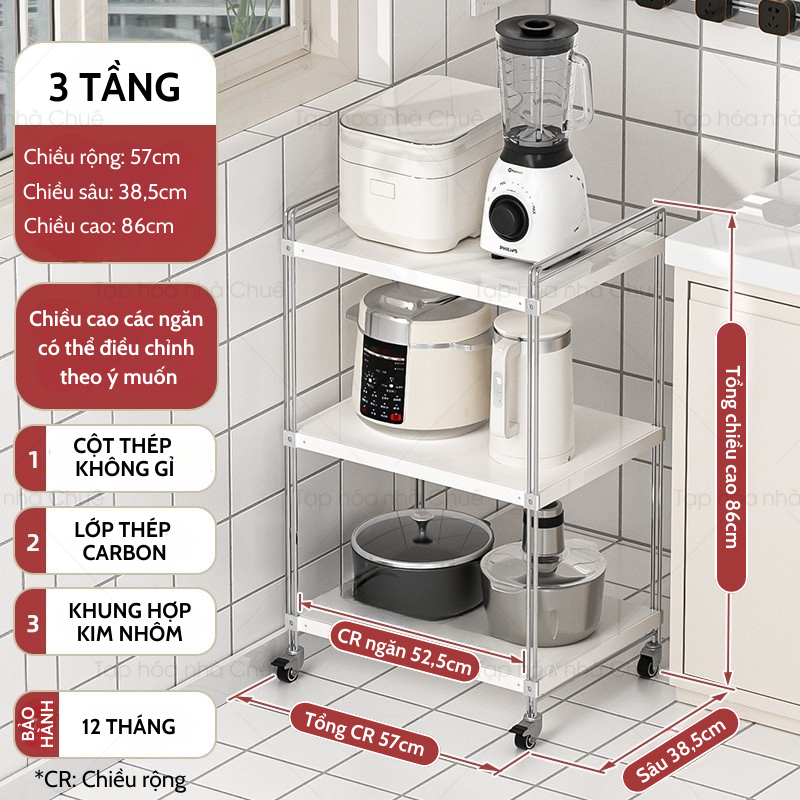 [iKEDE] KỆ BẾP INOX CAO CẤP KỆ CAO TẦNG CÓ BÁNH XE NÂNG HẠ TÙY Ý LINH HOẠT CÁC NGĂN CHIA TIỆN LỢI