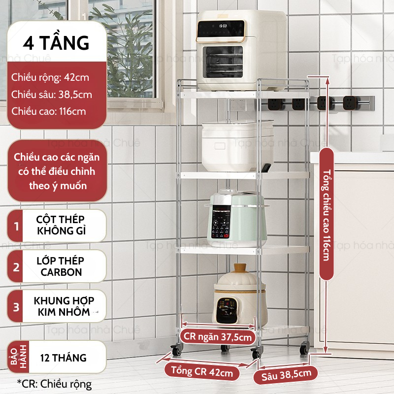 [iKEDE] KỆ BẾP INOX CAO CẤP KỆ CAO TẦNG CÓ BÁNH XE NÂNG HẠ TÙY Ý LINH HOẠT CÁC NGĂN CHIA TIỆN LỢI