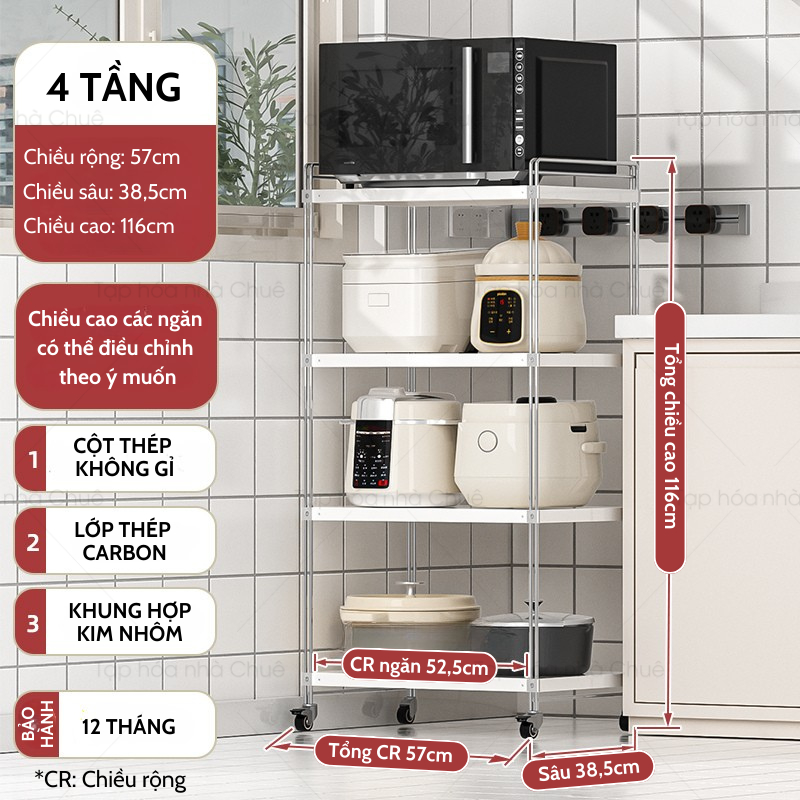 [iKEDE] KỆ BẾP INOX CAO CẤP KỆ CAO TẦNG CÓ BÁNH XE NÂNG HẠ TÙY Ý LINH HOẠT CÁC NGĂN CHIA TIỆN LỢI