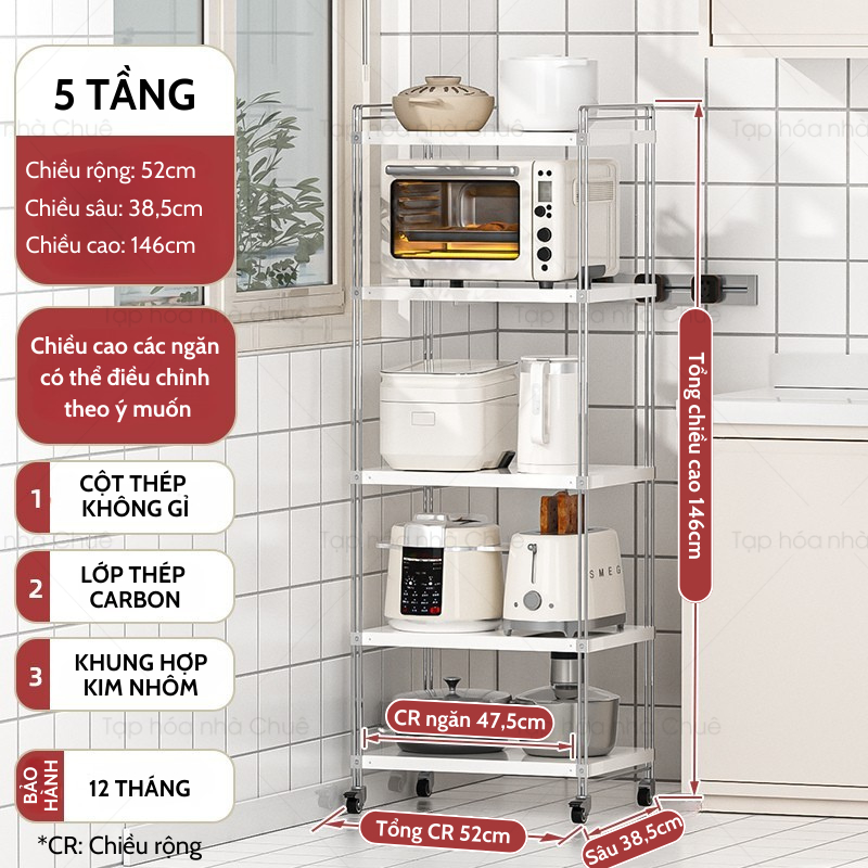 [iKEDE] KỆ BẾP INOX CAO CẤP KỆ CAO TẦNG CÓ BÁNH XE NÂNG HẠ TÙY Ý LINH HOẠT CÁC NGĂN CHIA TIỆN LỢI