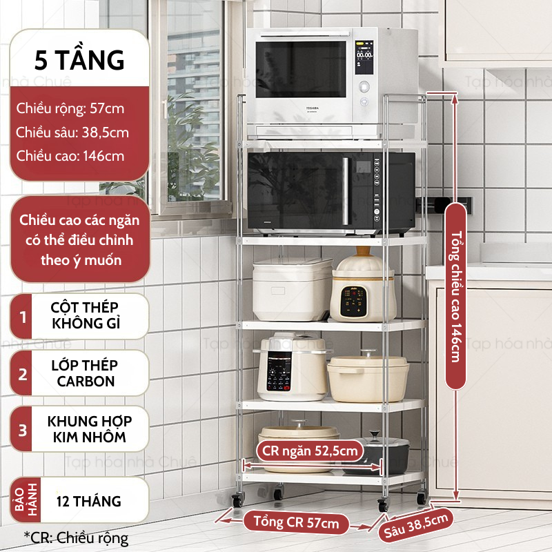 [iKEDE] KỆ BẾP INOX CAO CẤP KỆ CAO TẦNG CÓ BÁNH XE NÂNG HẠ TÙY Ý LINH HOẠT CÁC NGĂN CHIA TIỆN LỢI