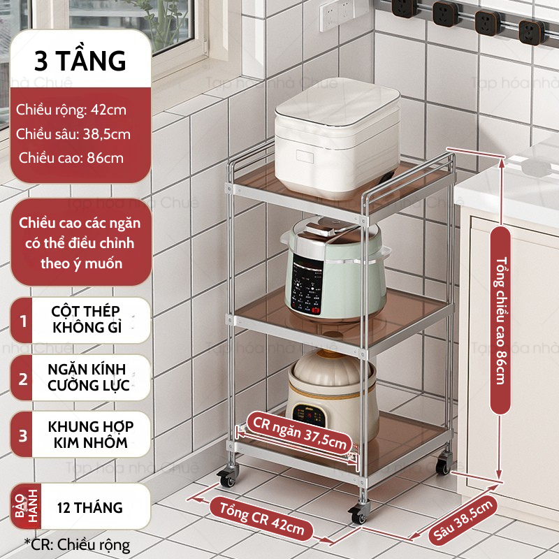 [iKEDE] KỆ BẾP INOX CAO CẤP KỆ CAO TẦNG CÓ BÁNH XE NÂNG HẠ TÙY Ý LINH HOẠT CÁC NGĂN CHIA TIỆN LỢI