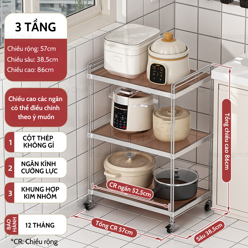 [iKEDE] KỆ BẾP INOX CAO CẤP KỆ CAO TẦNG CÓ BÁNH XE NÂNG HẠ TÙY Ý LINH HOẠT CÁC NGĂN CHIA TIỆN LỢI