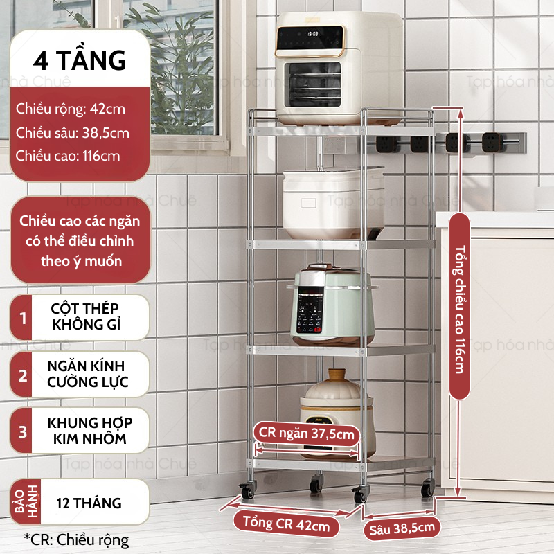 [iKEDE] KỆ BẾP INOX CAO CẤP KỆ CAO TẦNG CÓ BÁNH XE NÂNG HẠ TÙY Ý LINH HOẠT CÁC NGĂN CHIA TIỆN LỢI