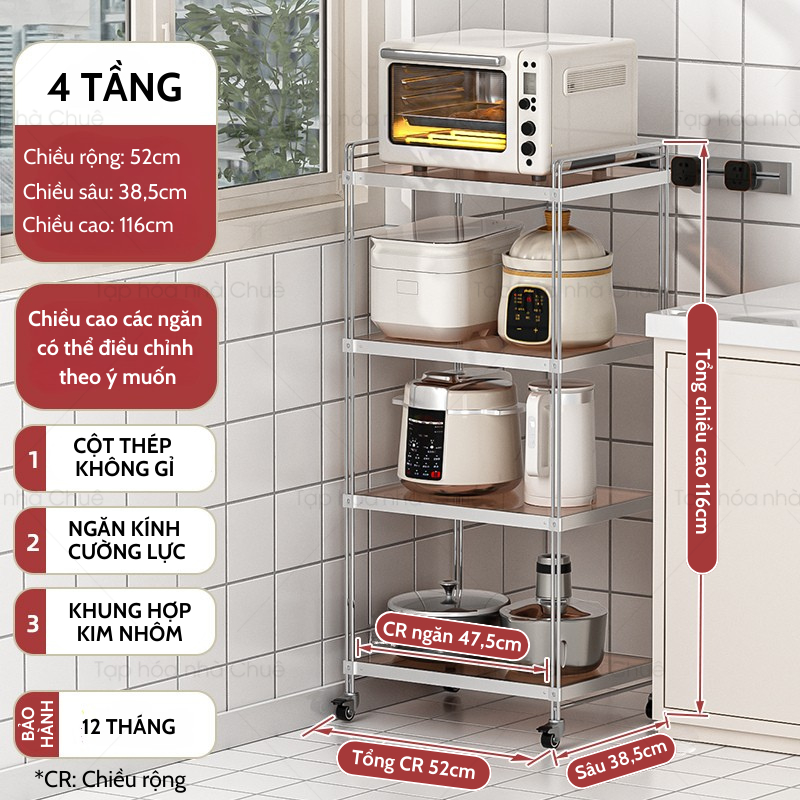[iKEDE] KỆ BẾP INOX CAO CẤP KỆ CAO TẦNG CÓ BÁNH XE NÂNG HẠ TÙY Ý LINH HOẠT CÁC NGĂN CHIA TIỆN LỢI